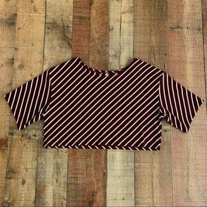 Free people maroon and white diagonal striped oversized cropped top -S
